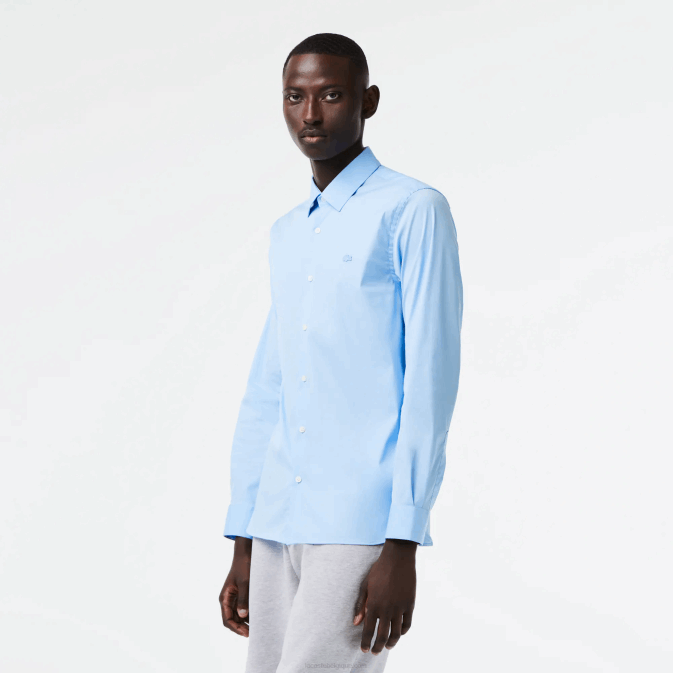 hbp bleu V6HV1439 Hommes Lacoste chemise slim en popeline de coton col français