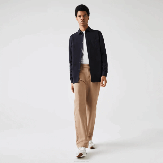 hde bleu marine V6HV1613 Hommes Lacoste chemise coupe classique en popeline de coton