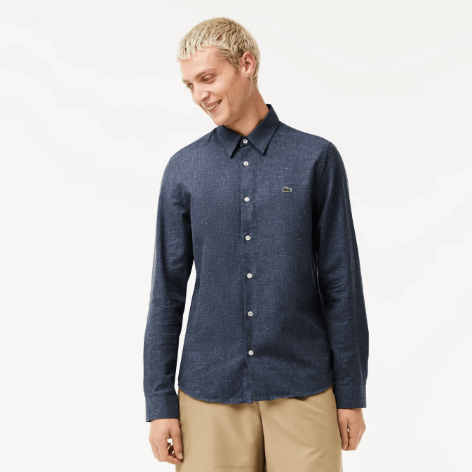 hhw noir/blanc V6HV1519 Hommes Lacoste chemise cintrée en chambray de coton