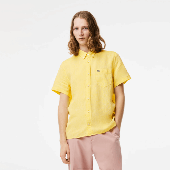 jaune 107 V6HV496 Hommes Lacoste chemise en lin à manches courtes