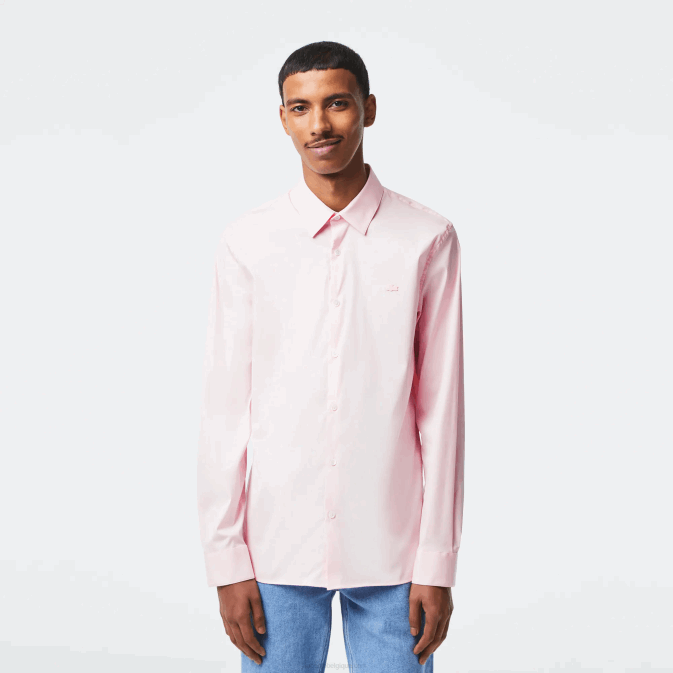 rose pâle V6HV1440 Hommes Lacoste chemise slim en popeline de coton col français