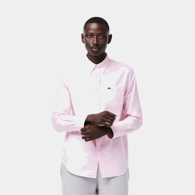 rose pâle V6HV1468 Hommes Lacoste chemise coupe classique en coton oxford