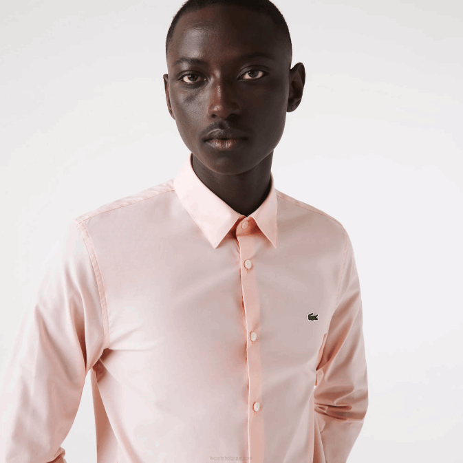 rose pâle V6HV1490 Hommes Lacoste chemise slim fit en popeline de coton stretch