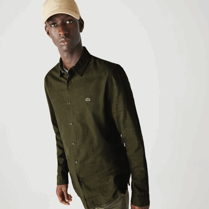 vert kaki blanc n8e V6HV1645 Hommes Lacoste chemise slim en coton flammé