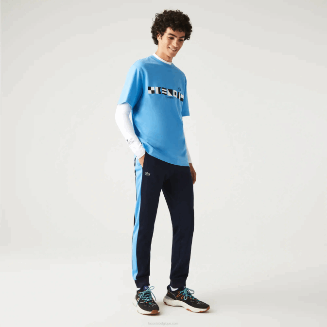 bleu marine blanc 61e V6HV993 Hommes Lacoste pantalon de survêtement de tennis résistant à la course