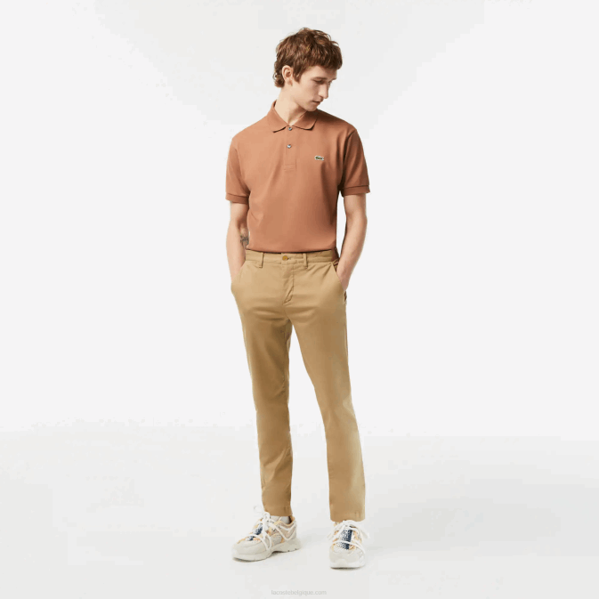 beige cb8 V6HV476 Hommes Lacoste nouveau pantalon slim classique en coton stretch