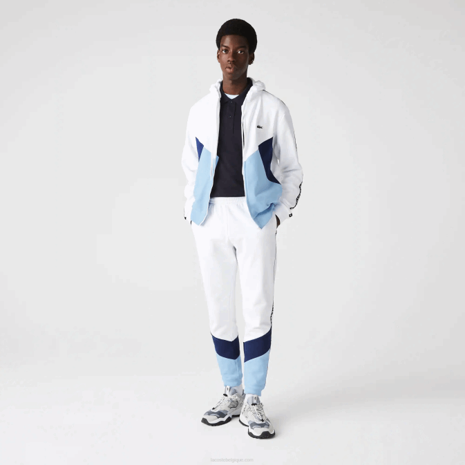 blanc bleu vhe V6HV1146 Hommes Lacoste pantalon de jogging en polaire color block à rayures emblématiques