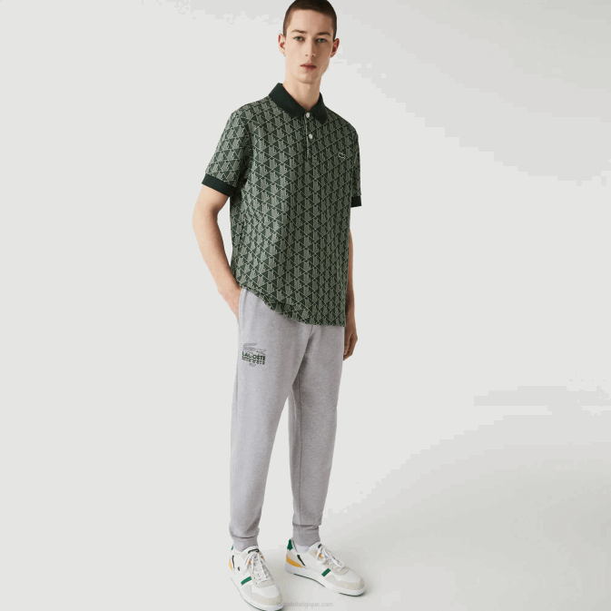 gris chiné cca V6HV1092 Hommes Lacoste pantalon de jogging en molleton de coton avec logo crocodile