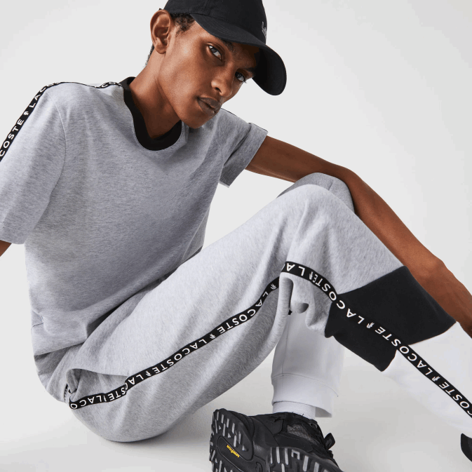 gris chine noir blanc sj1 V6HV1148 Hommes Lacoste pantalon de jogging en polaire color block à rayures emblématiques