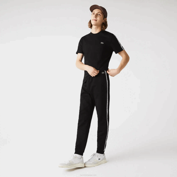 noir 8vm V6HV1147 Hommes Lacoste pantalon de jogging en polaire color block à rayures emblématiques