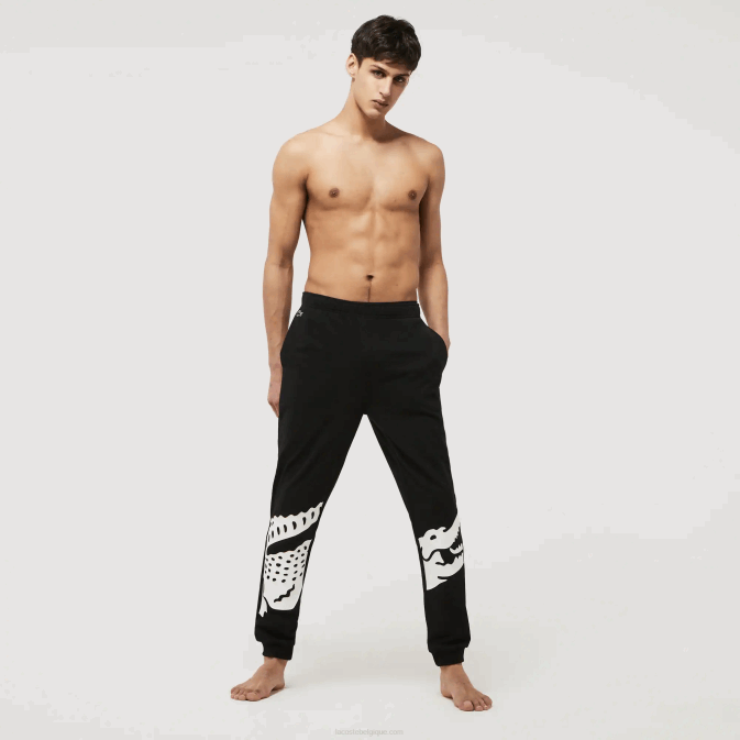 noir blanc 258 V6HV1469 Hommes Lacoste pantalon d'intérieur en molleton de coton mélangé à motif crocodile