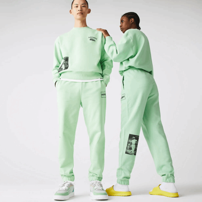 salut vert V6HV1136 Hommes Lacoste pantalon de jogging en molleton de coton à imprimé héritage vivant