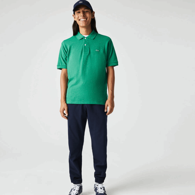 7bs vert V6HV593 Hommes Lacoste polo en piqué de coton imprimé moucheté coupe classique