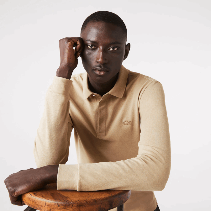 beige 02s V6HV1297 Hommes Lacoste polo en piqué de coton stretch à manches longues smart paris