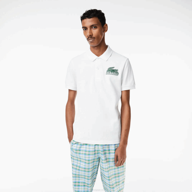 blanc 001 V6HV101 Hommes Lacoste polo en mini piqué de coton