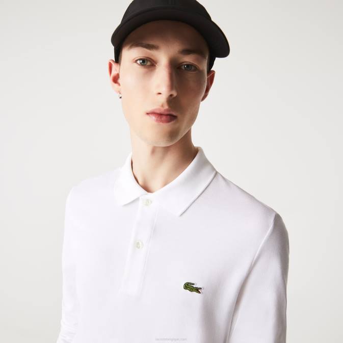 blanc 001 V6HV686 Hommes Lacoste polo slim fit en petit piqué