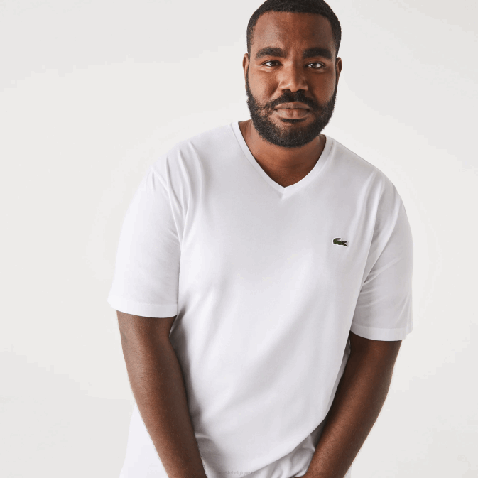 blanc 001 V6HV707 Hommes Lacoste polo regular fit en coton côtelé à col en V (grande taille)