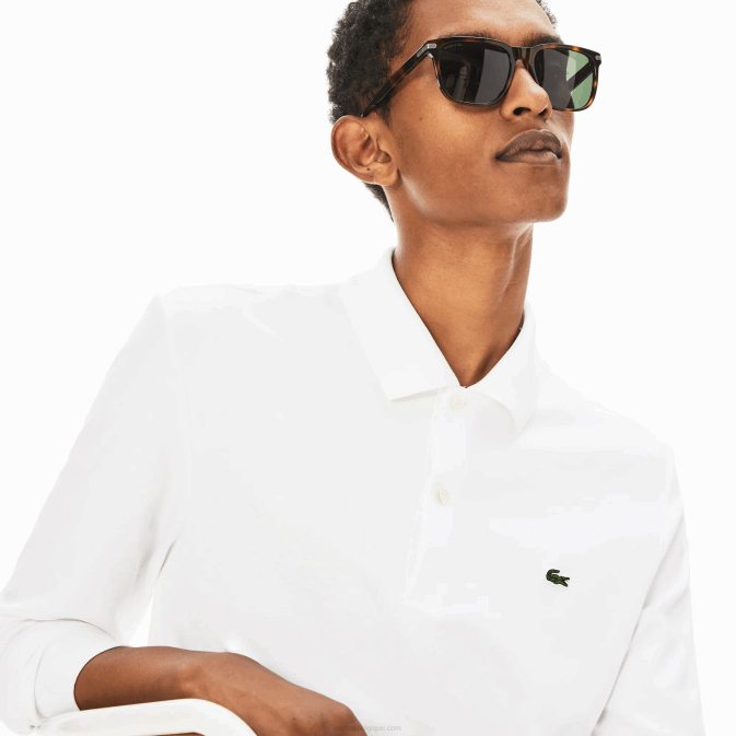 blanc 001 V6HV859 Hommes Lacoste polo à manches longues en coton pima coupe classique