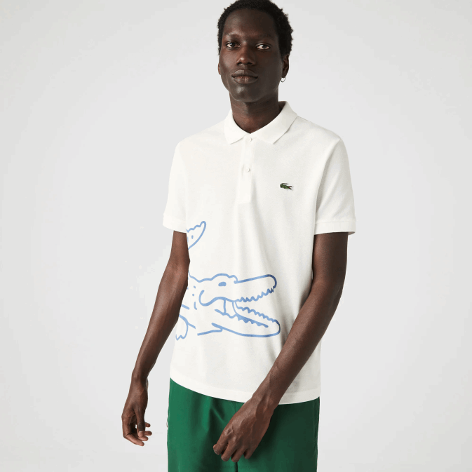 blanc 70v V6HV649 Hommes Lacoste polo regular fit en piqué de coton imprimé crocodile