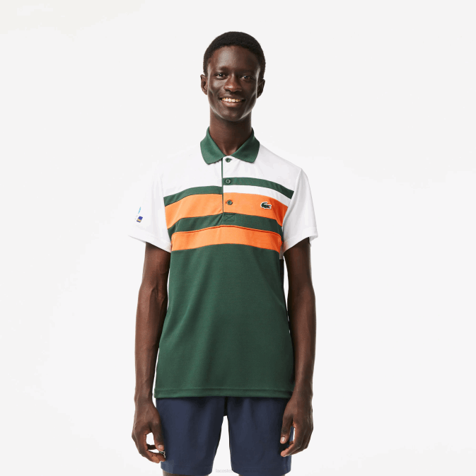 blanc orange vert t0i V6HV239 Hommes Lacoste polo à rayures sport miami open edition