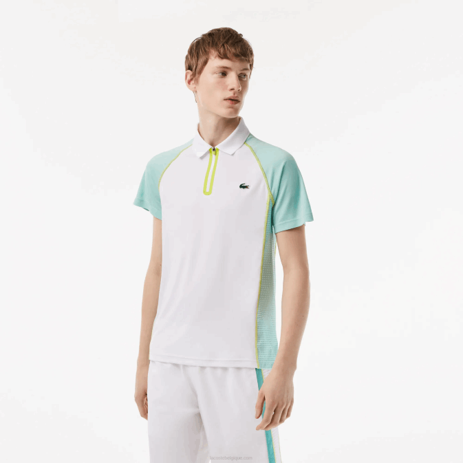 blanc vert clair jaune awc V6HV137 Hommes Lacoste polo de tennis en polyester recyclé avec technologie ultra-dry