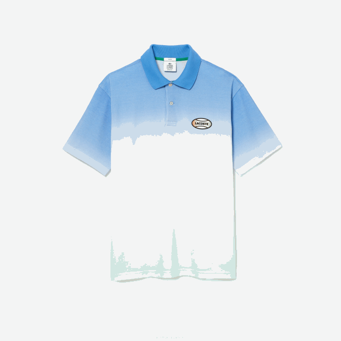 bleu blanc turquoise 3ux V6HV838 Hommes Lacoste polo ample en coton à imprimé dégradé live