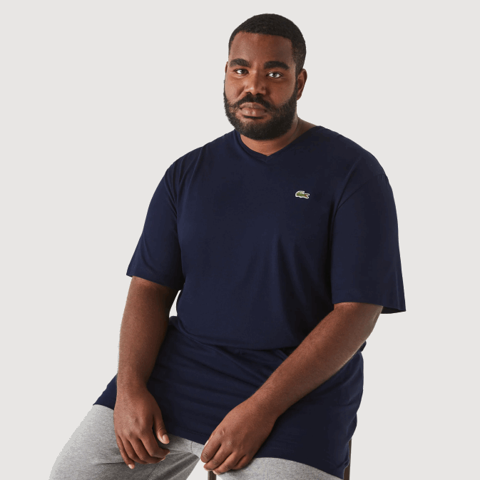 bleu marine 166 V6HV732 Hommes Lacoste polo regular fit en coton côtelé à col en V (grande taille)
