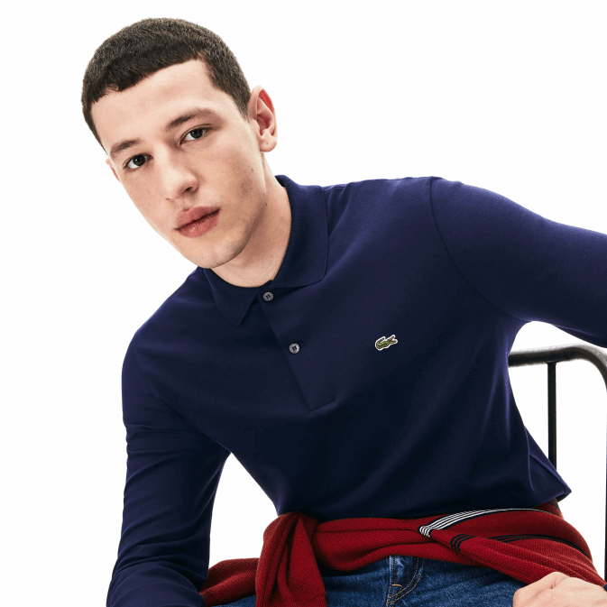 bleu marine 166 V6HV860 Hommes Lacoste polo à manches longues en coton pima coupe classique