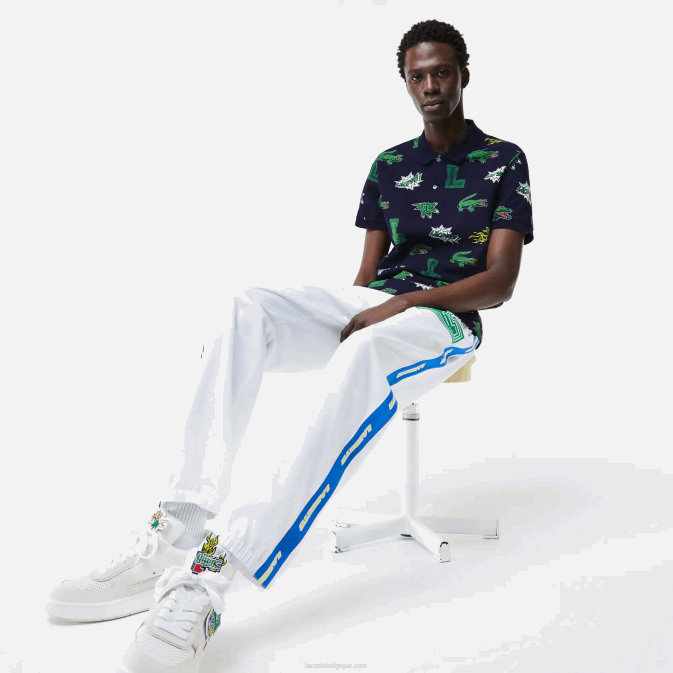 bleu marine blanc qrn V6HV631 Hommes Lacoste polo coupe classique à imprimé crocodile
