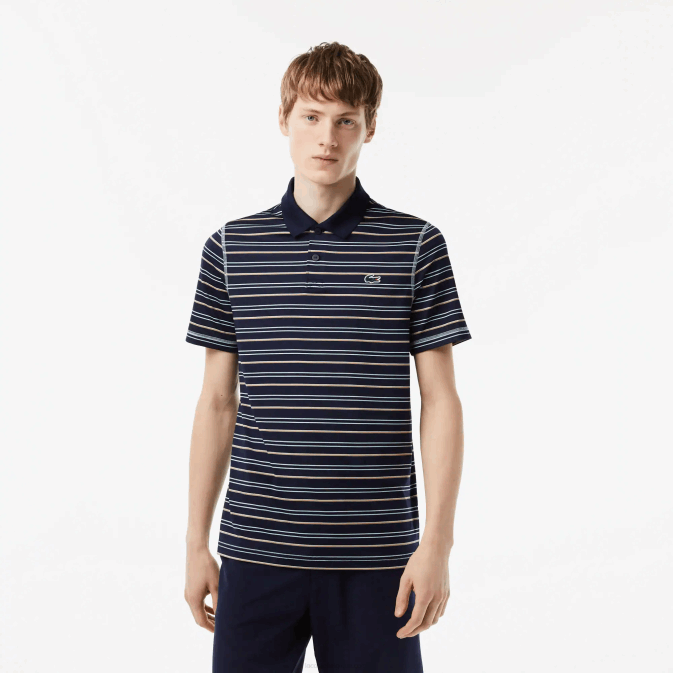 bleu marine vert blanc beige yie V6HV116 Hommes Lacoste polo de golf à rayures en polyester recyclé