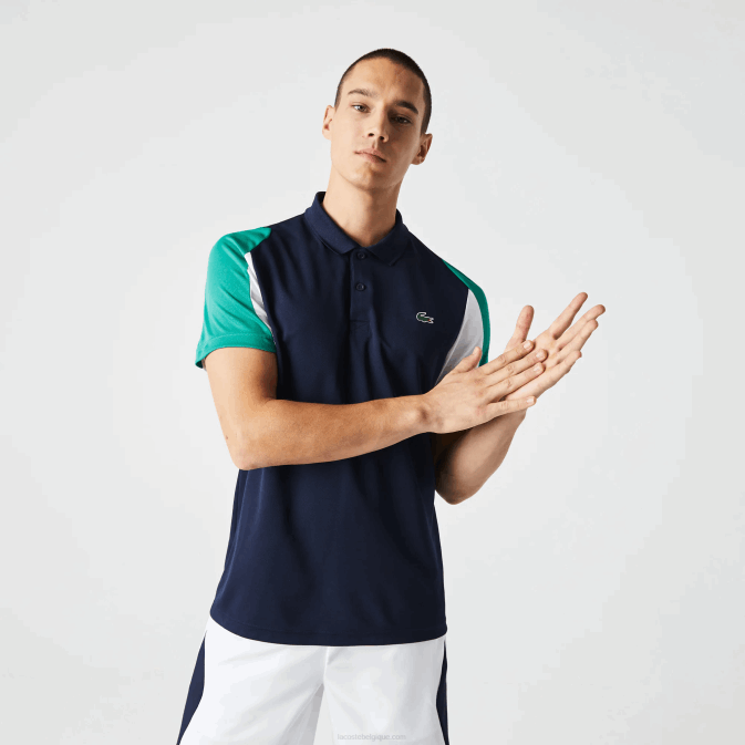 bleu marine vert blanc yj2 V6HV557 Hommes Lacoste polo de tennis en piqué anti-dérapant sport regular fit