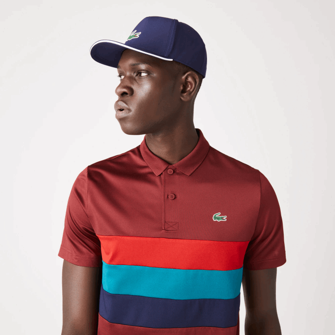 bordeaux rouge vert bleu yjy V6HV825 Hommes Lacoste polo de golf sport rayure tricolore