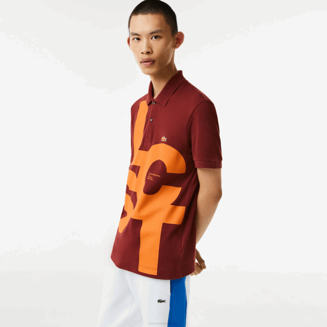 bordeaux zs1 V6HV711 Hommes Lacoste polo regular fit petit piqué à lettres contrastées