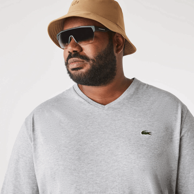 gris chiné cca V6HV765 Hommes Lacoste polo regular fit en coton côtelé à col en V (grande taille)
