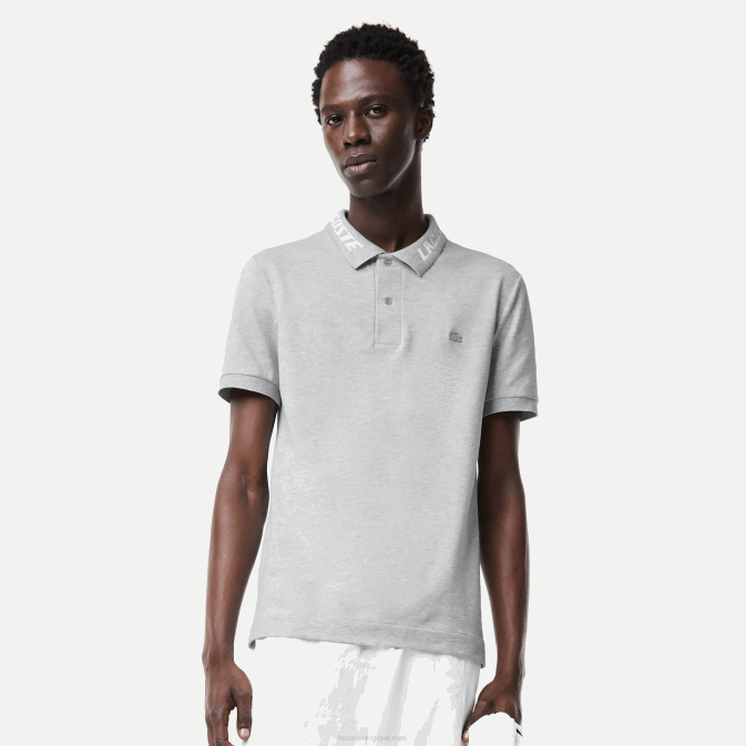 gris chiné cca V6HV778 Hommes Lacoste polo slim en piqué stretch à logo