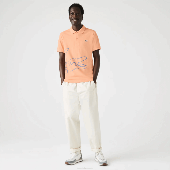 heb orange clair V6HV647 Hommes Lacoste polo regular fit en piqué de coton imprimé crocodile