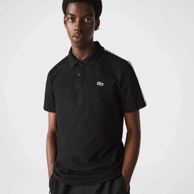 noir 031 V6HV816 Hommes Lacoste polo en coton ultra-léger à bande lettrée