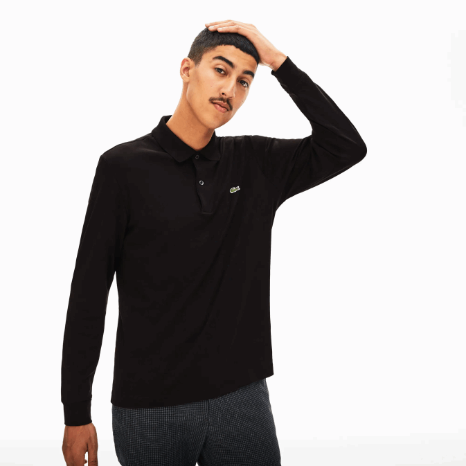 noir 031 V6HV858 Hommes Lacoste polo à manches longues en coton pima coupe classique