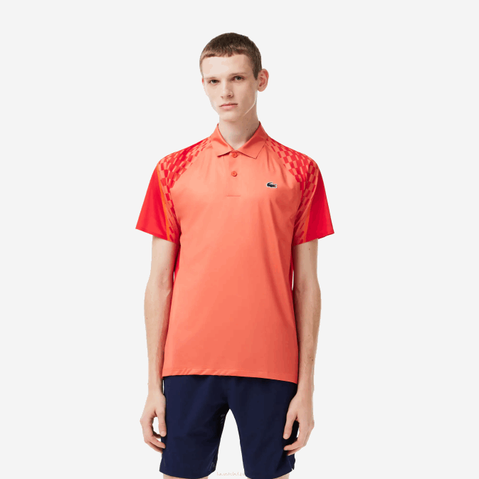 orange rouge orange xij V6HV236 Hommes Lacoste polo tricolore tennis x novak djokovic