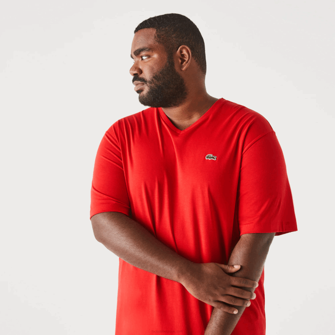 rouge 240 V6HV709 Hommes Lacoste polo regular fit en coton côtelé à col en V (grande taille)