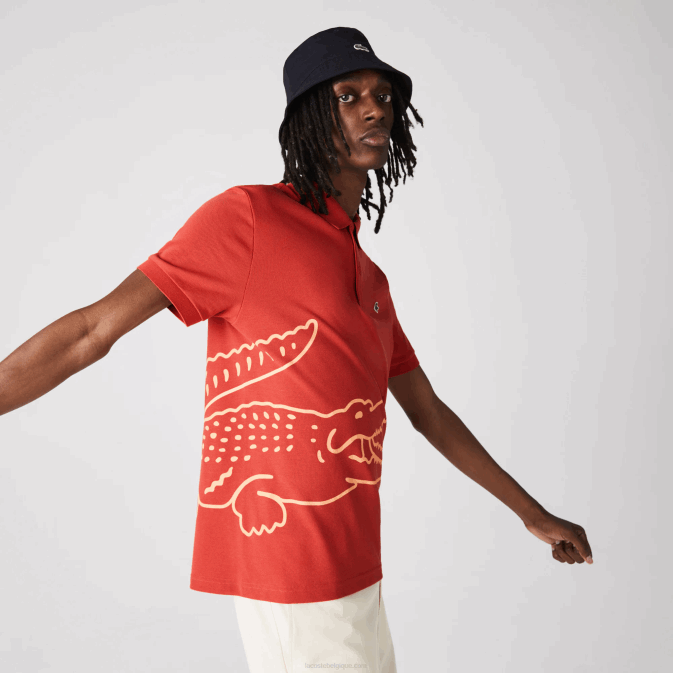 rouge 67g V6HV648 Hommes Lacoste polo regular fit en piqué de coton imprimé crocodile