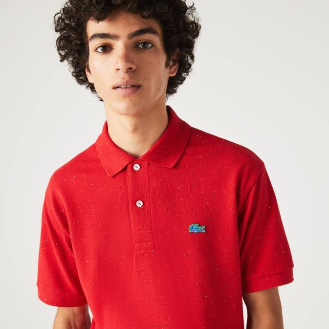 rouge 7cq V6HV594 Hommes Lacoste polo en piqué de coton imprimé moucheté coupe classique