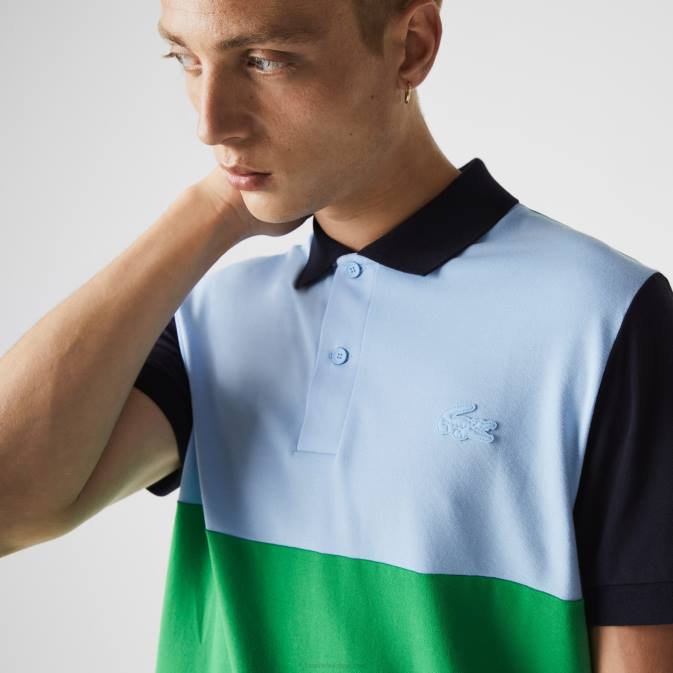vert clair bleu marine 16f V6HV868 Hommes Lacoste polo regular fit léger et respirant en piqué color block
