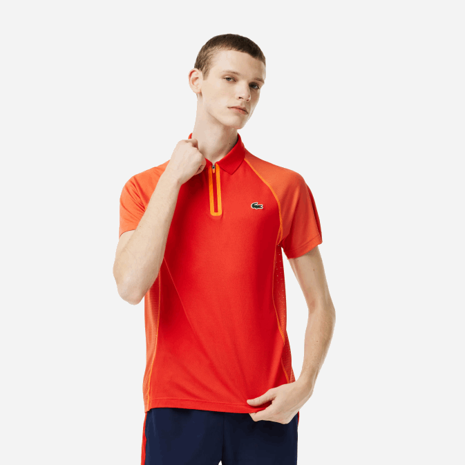 xim orange rouge V6HV139 Hommes Lacoste polo de tennis en polyester recyclé avec technologie ultra-dry