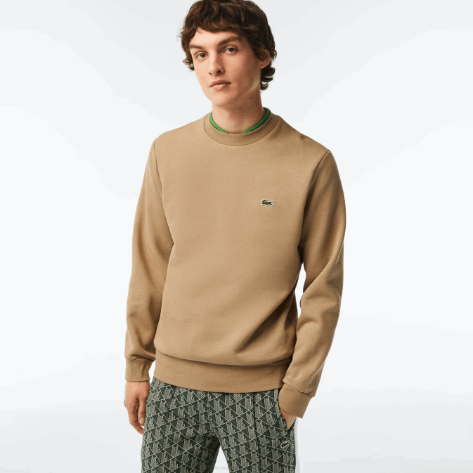 beige cb8 V6HV289 Hommes Lacoste sweat-shirt en coton bio brossé