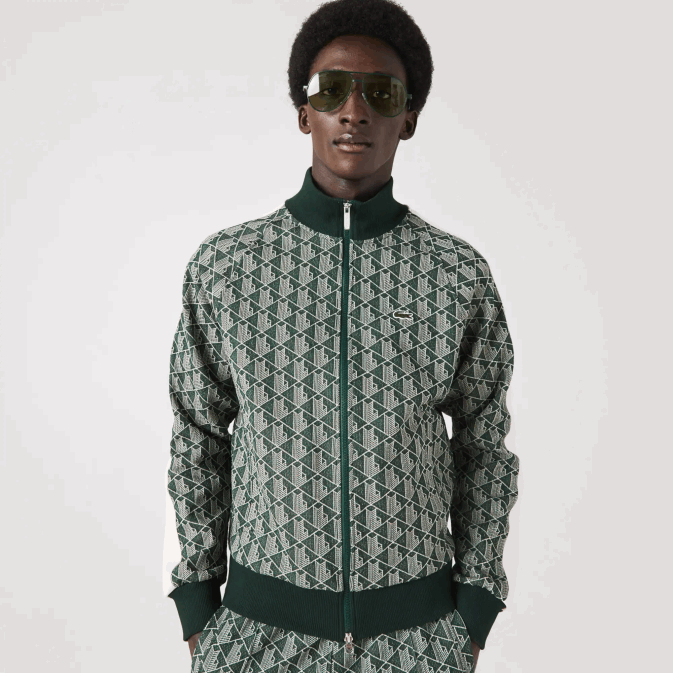 beige vert 7m4 V6HV276 Hommes Lacoste sweat zippé regular fit à imprimé monogramme