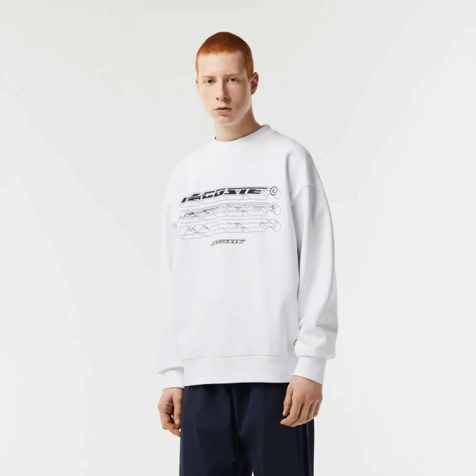 blanc 001 V6HV6 Hommes Lacoste sweat ample à logo