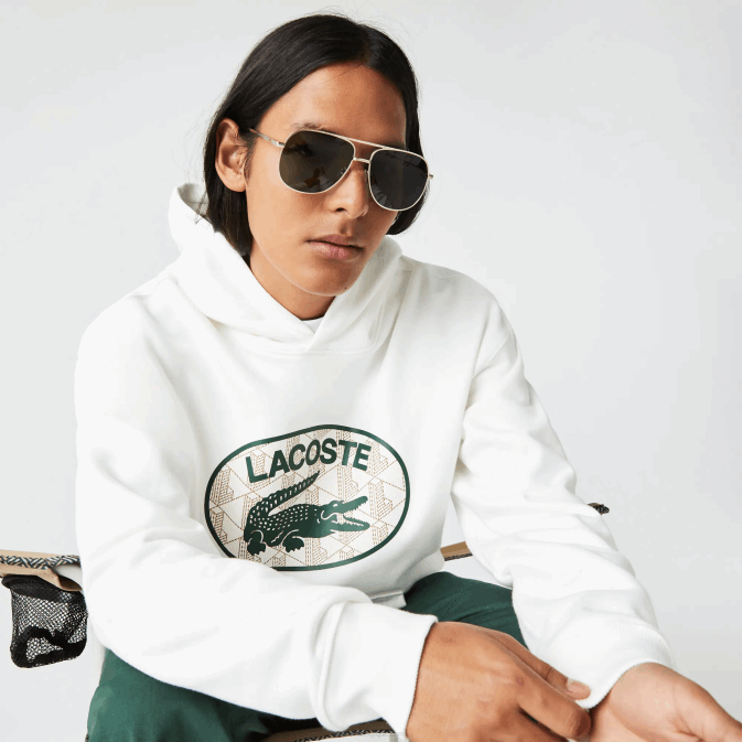 blanc 70v V6HV972 Hommes Lacoste sweat à capuche ample avec monogramme de marque