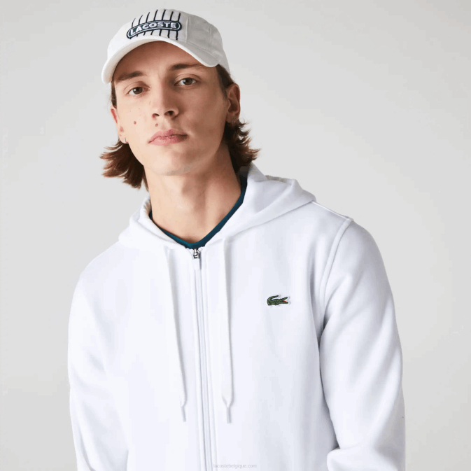 blanc 800 V6HV948 Hommes Lacoste sweat bi-matière sport léger