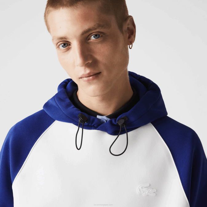 blanc bleu eme V6HV1190 Hommes Lacoste sweat bicolore à capuche poche zippée contrastée